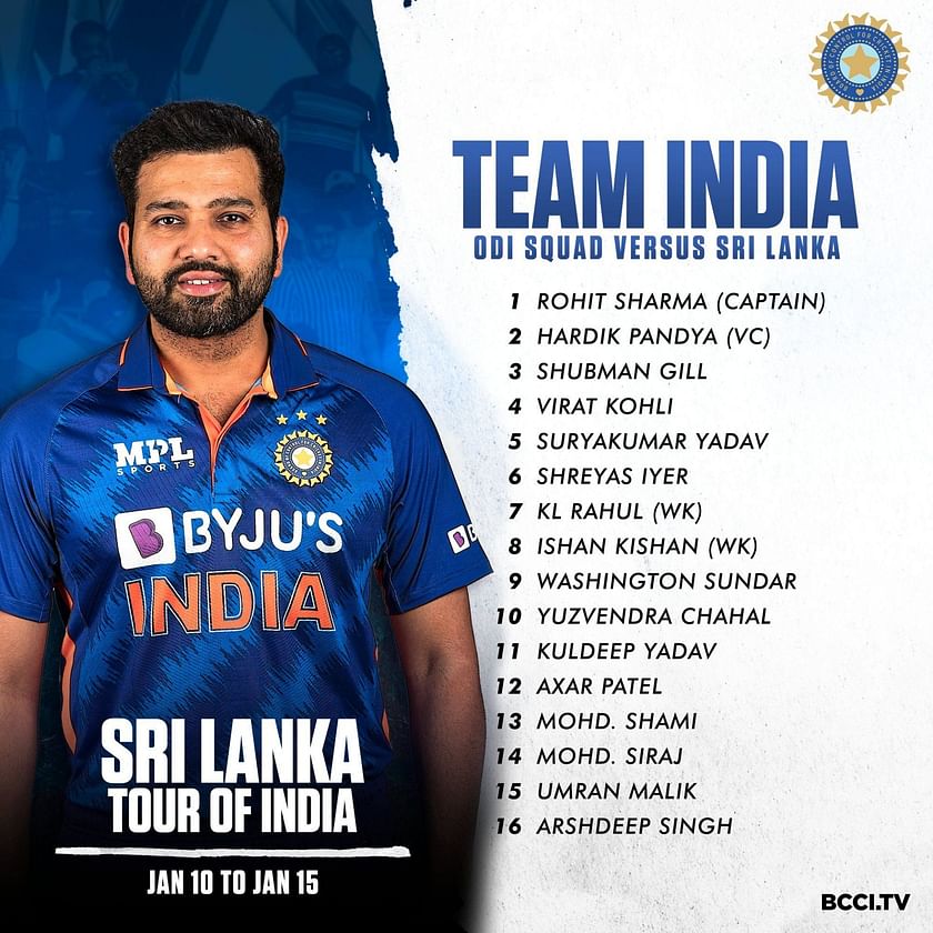 India vs Sri Lanka Teams & Squads 2023 IND vs SL Players List for ODI