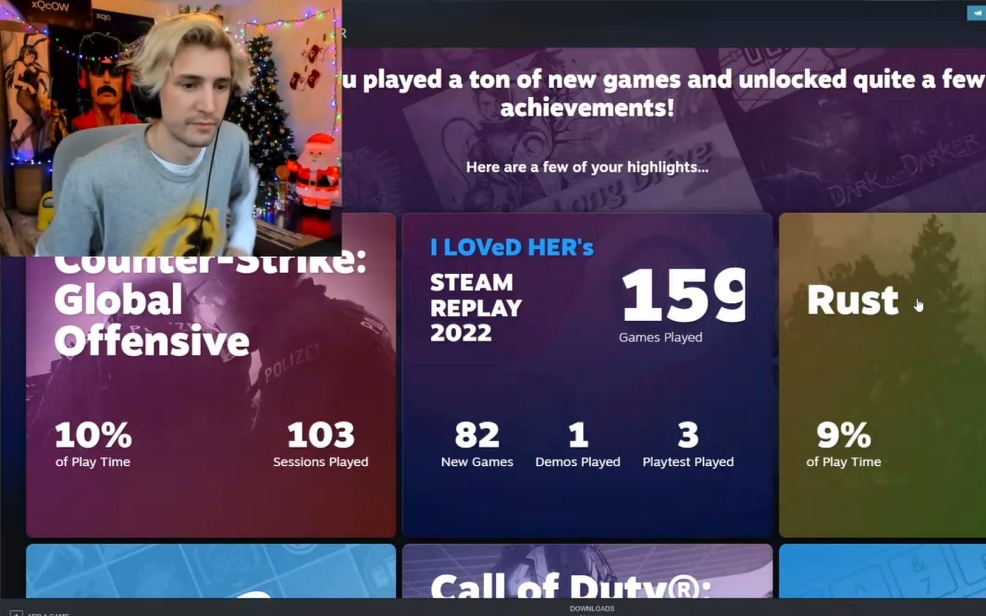 xQc reviews his Steam Replay 2022 live on stream (Image via xQc/Twitch)