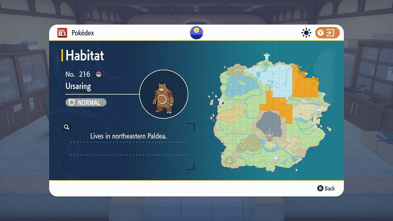 Ursaring&#039;s location according to the Pokedex in Scarlet and Violet (Image via The Pokemon Company)