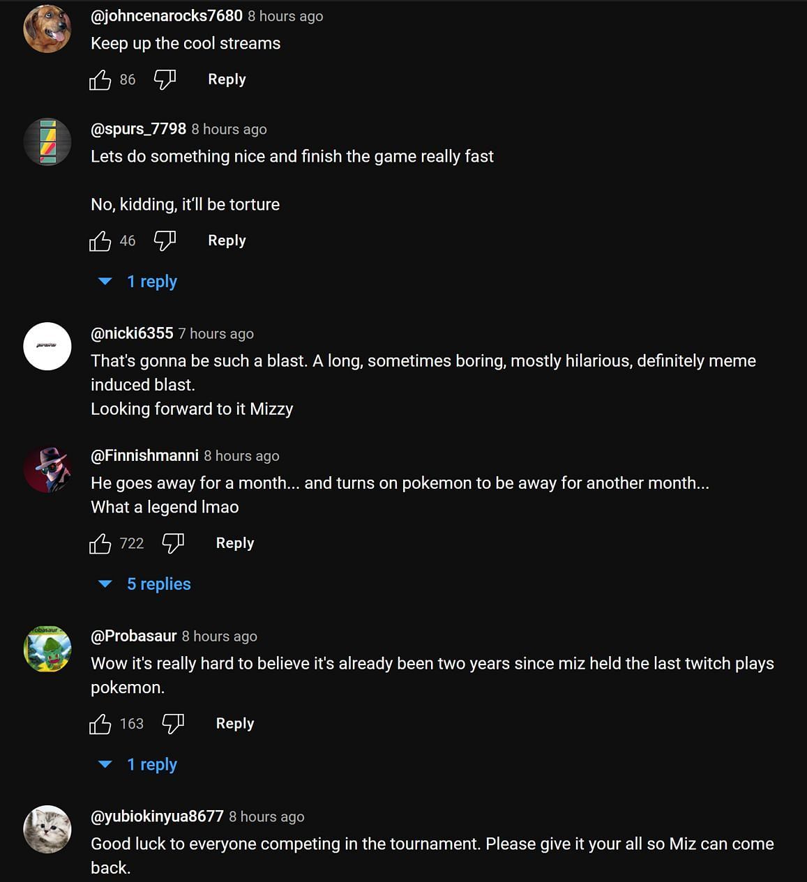 Fans in the YouTube comments section reacting to the streamer&#039;s announcement (Image via Mizkif/YouTube)