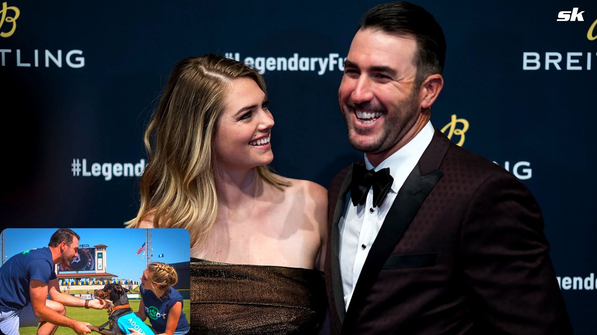 Kate Upton with Justin Verlander; Kate with Justin at Astros Dog Day in 2017 (inset)