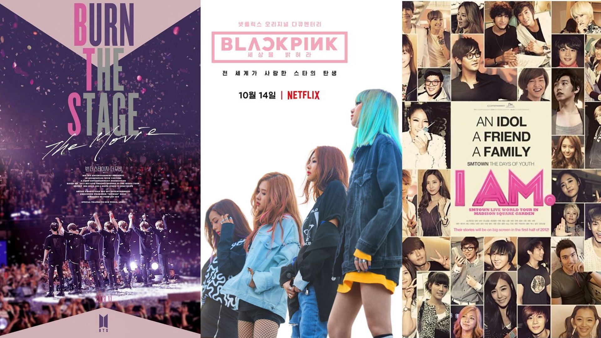 BTS, BLACKPINK, and SMTOWN have put out K-pop documentaries that are worth a watch for fans around the world. (Images via Twitter/ @parishi_bts, @mavis_verneel, and @theseoulstory)