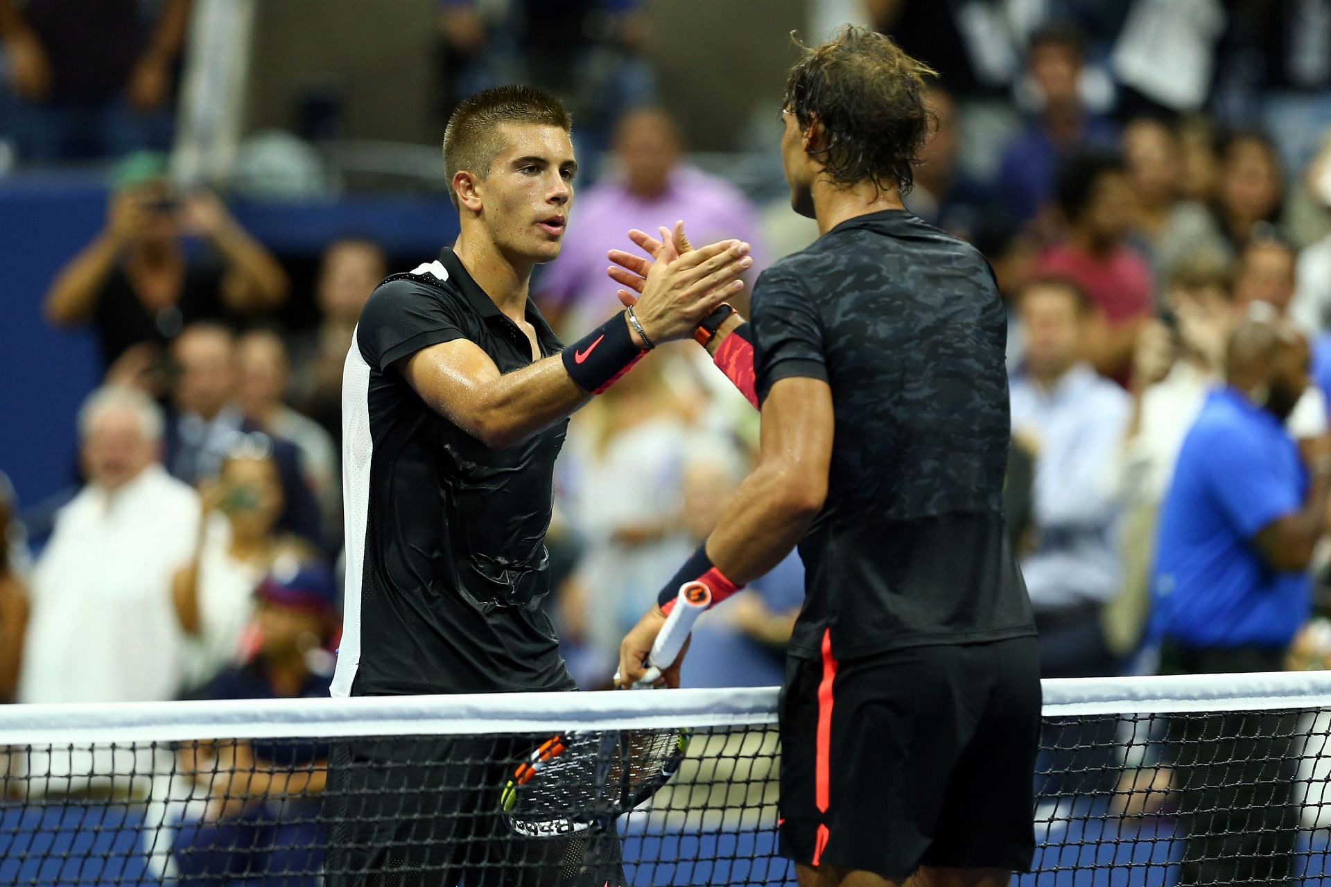 Rafael Nadal and Borna Coric after their match at the 2015 US Open