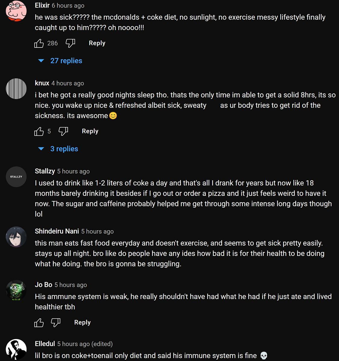Fans in the YouTube comments section react to the streamer&#039;s health update (Image via xQc Clips/YouTube)