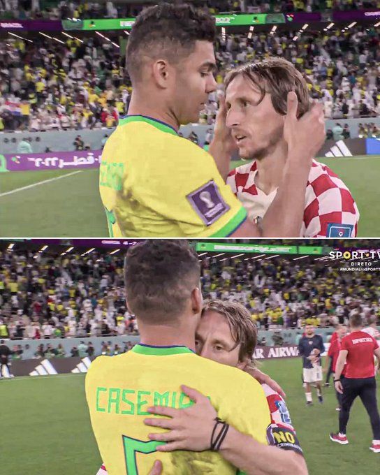 Two Real Madrid legends! Casemiro and Luka Modric swap shirts at half time  during Croatia-Brazil World Cup quarter-final clash