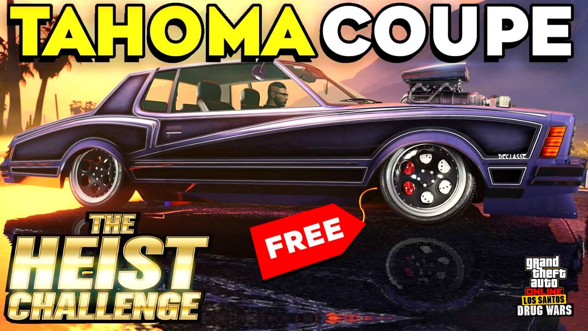 A brief about the free Declasse Tahoma Coupe available in GTA Online this weekend as part of the Los Santos Drug Wars DLC (Image via Joe Iz Gaming on YouTube)