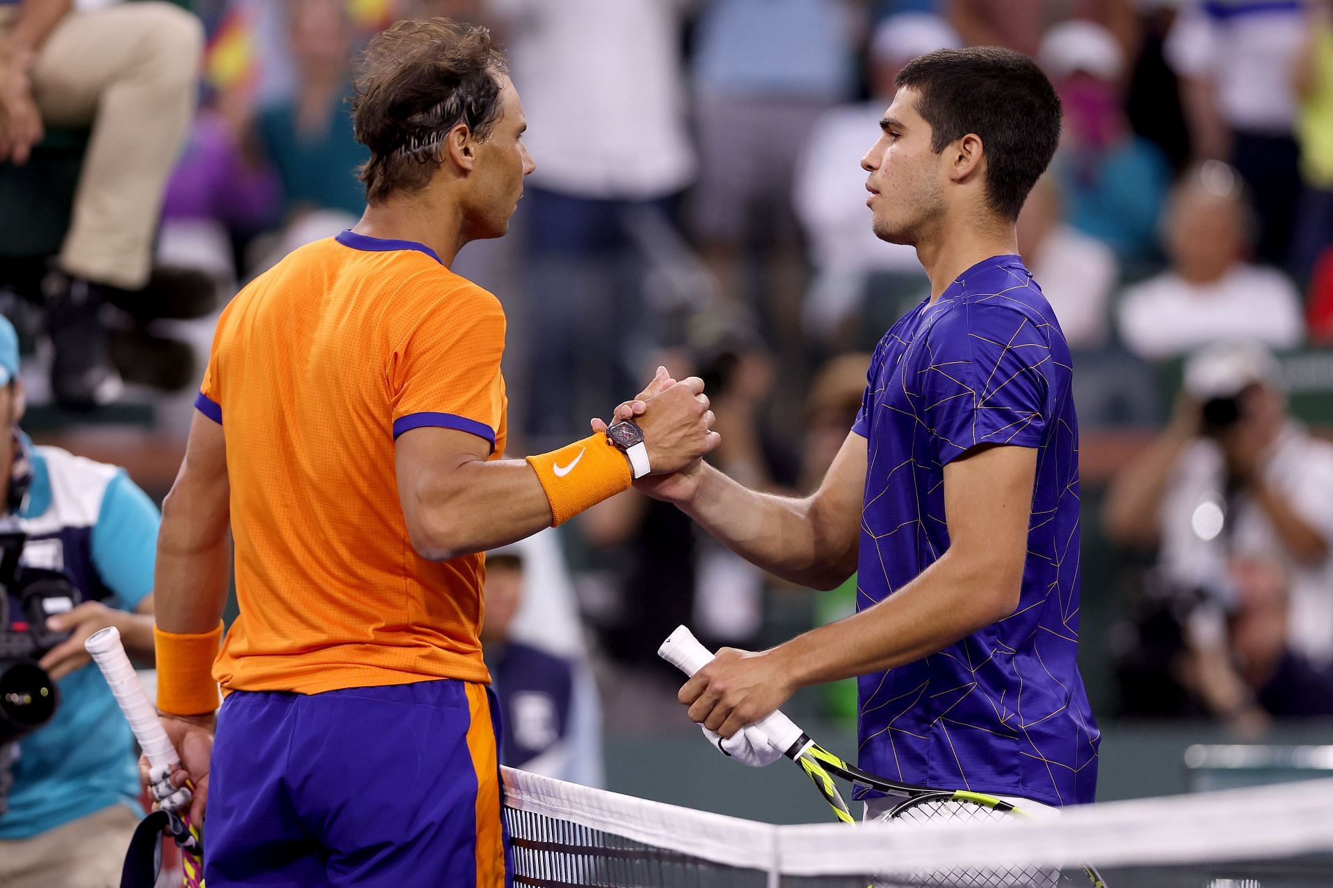 Rafael Nadal and Carlos Alcaraz at the 2022 BNP Paribas Open.