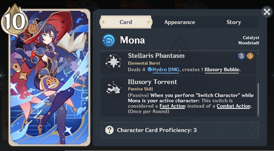 Mona TCG Character Card (Image via HoYoverse)