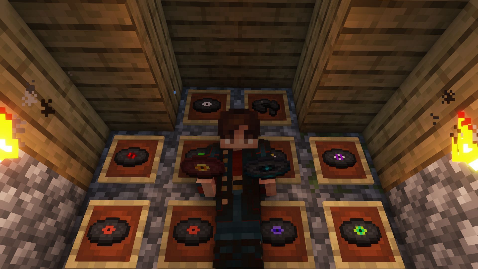 Player holding the otherside and 5 music disc (Image via Mojang)