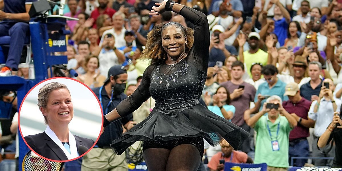 Serena Williams at the 2022 US Open; Kim Clijsters (inset)