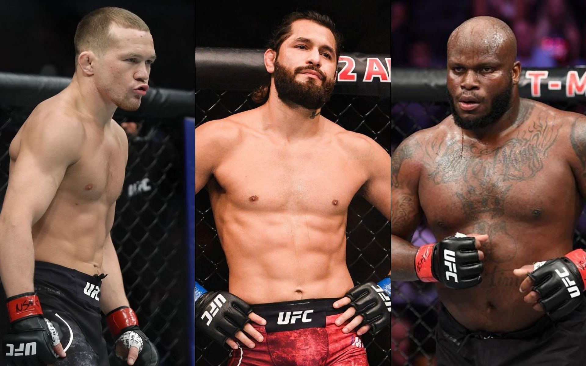 Petr Yan (left), Jorge Masvidal (centre), Derrick Lewis (right)