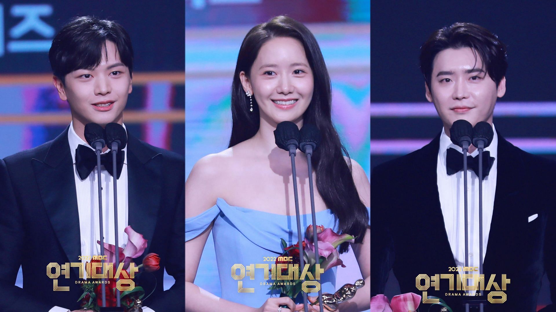 Yook Sung-jae, YoonA, and Lee Jong-suk at the MBC Drama Awards 2022 (Image via MBC Drama/Twitter)