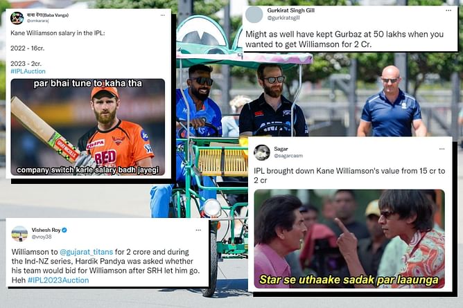 "14 cr to 2cr is a worse fall than crypto currency" - Twitterati react as Kane Williamson is sold to GT at base price during IPL 2023 auction