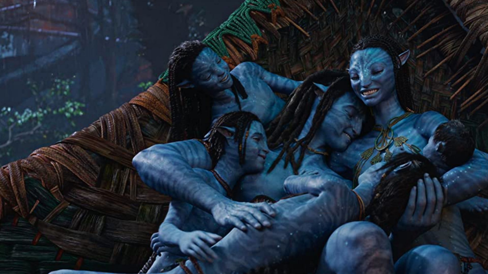 Sigourney Weaver, Zoe Saldana, Sam Worthington, Jeremy Irwin, Chloe Coleman, and Trinity Jo-Li Bliss in Avatar: The Way of Water (Image via 20th Century Studios)