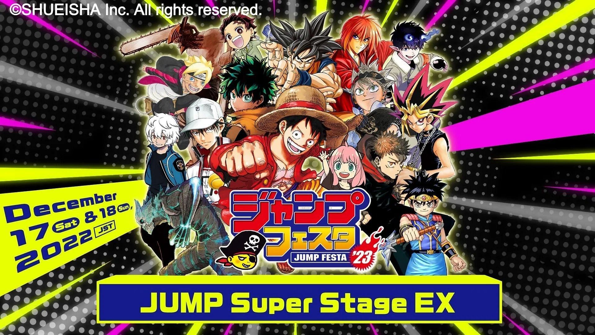 The Jump Festa 2023 Super Stage EX lineup is set to be full of project announcements, updates, and more (Image via Shueisha)