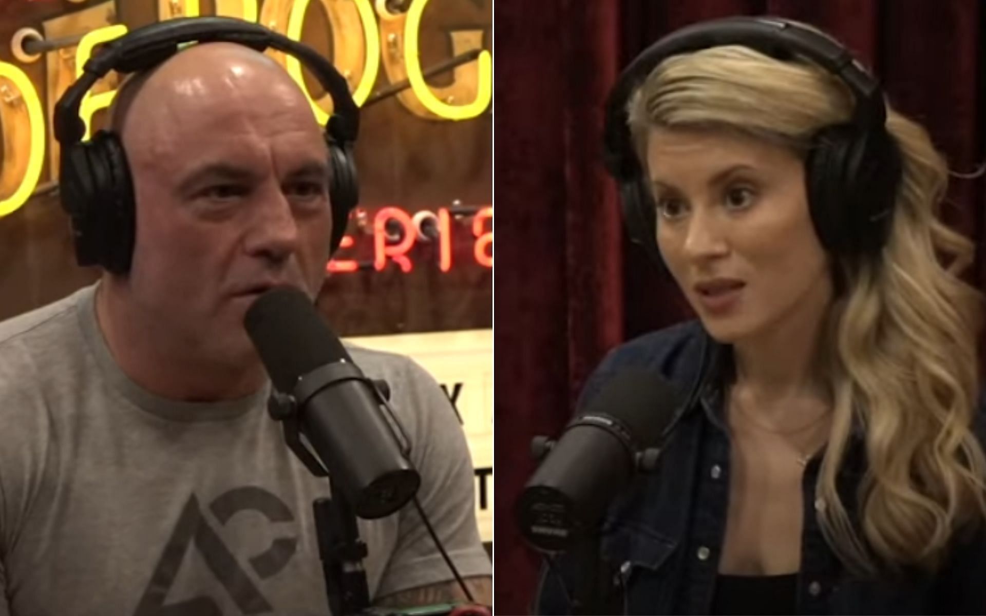 (L) Joe Rogan, and Erika Thompson (R) {Photo credit: PowerfulJRE - YouTube}