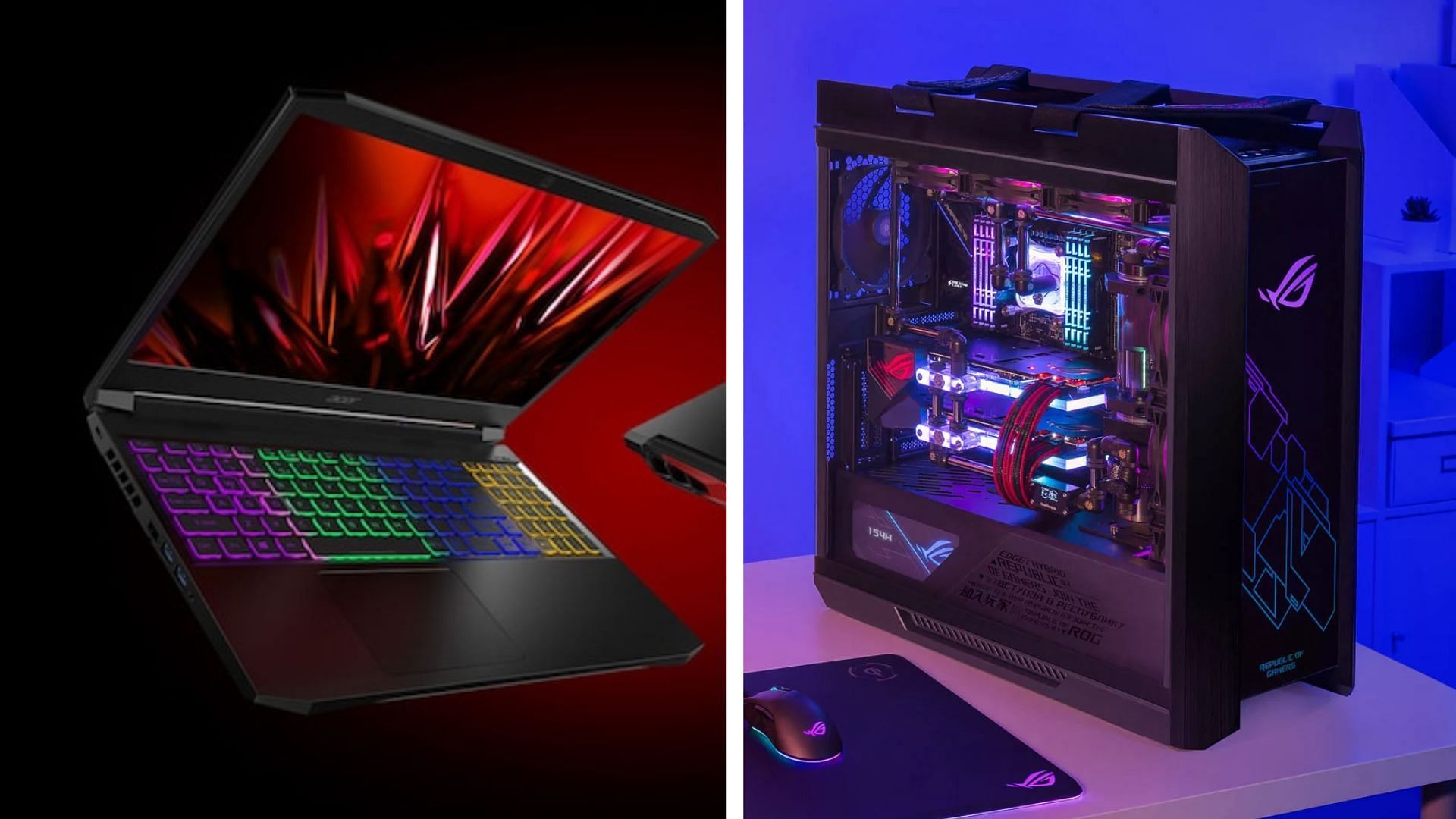 A gaming laptop and a gaming desktop (Image via Sportskeeda)