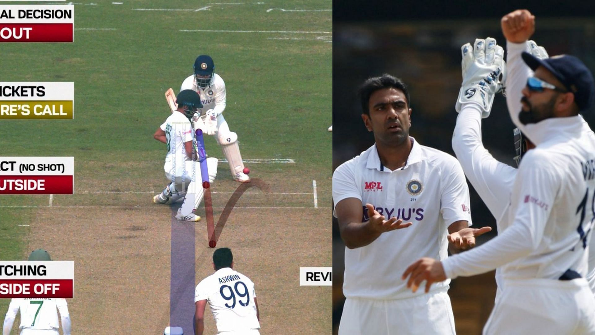 Snippets from Najmul Hossain Shanto being trapped by Ravidhandran Ashwin (P.C.:SONY &amp; Twitter)