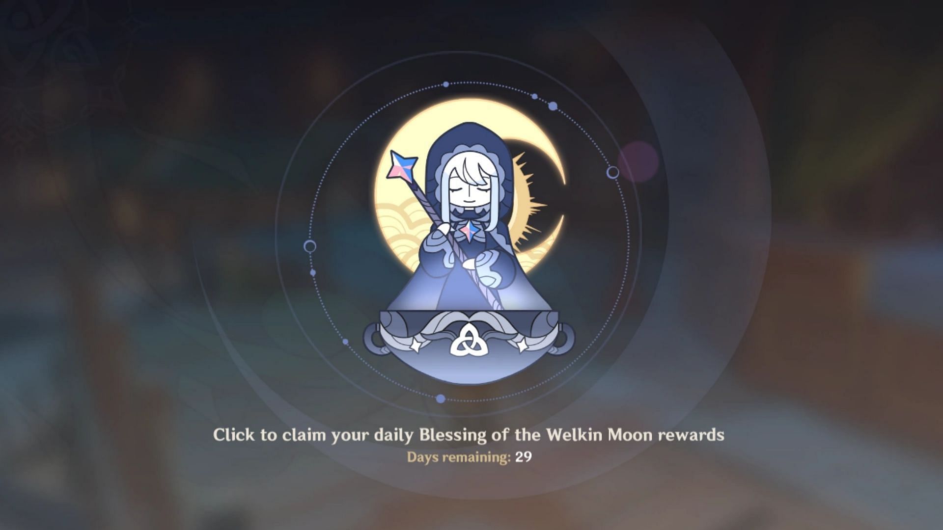 Blessing of the Welkin Moon subscribers will see something similar to this screen when claiming daily Primogems (Image via HoYoverse)