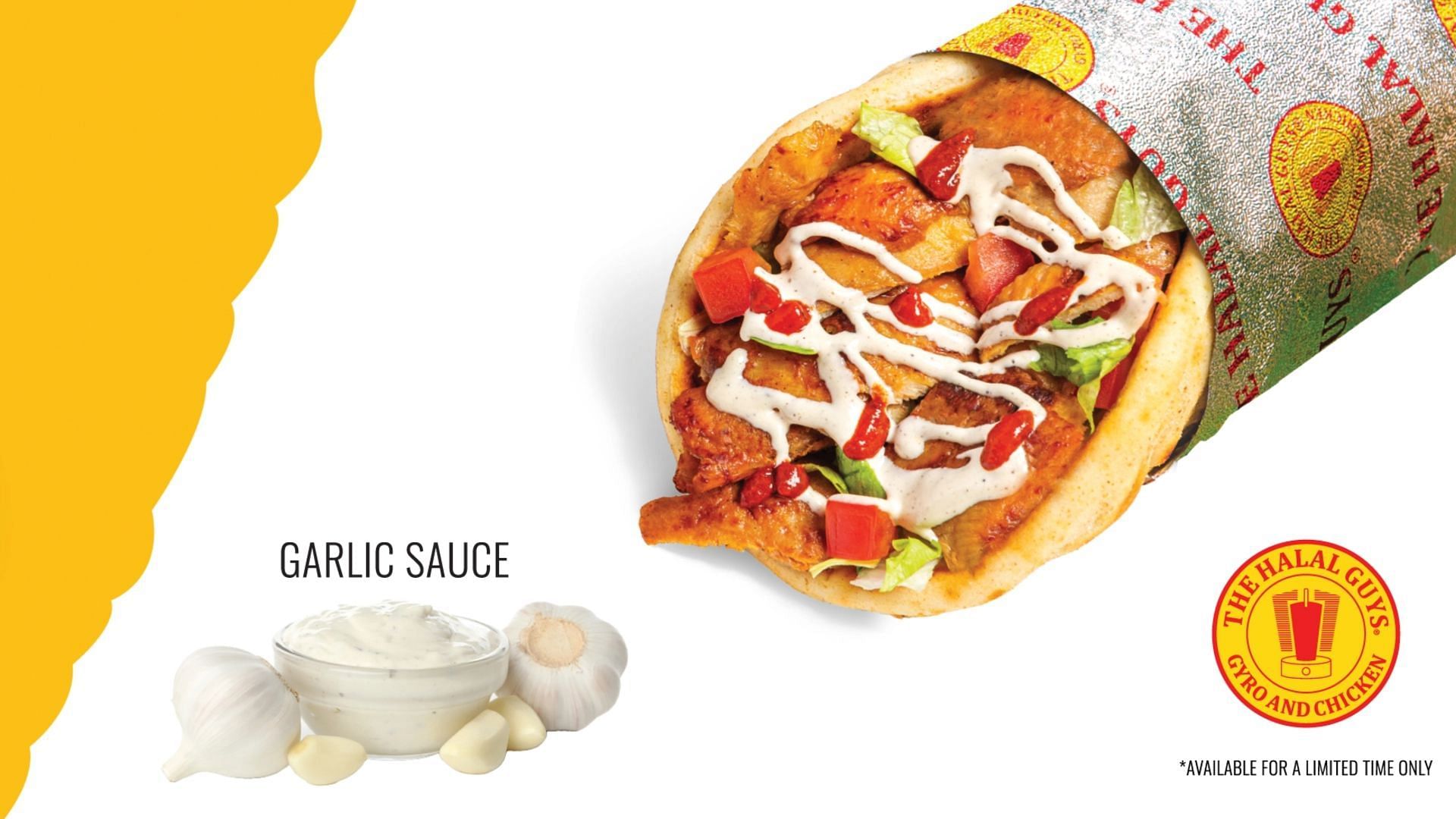 The Chicken Shawarma Sandwich is served with a free side of spicy garlic sauce (Image via The Halal Guys)