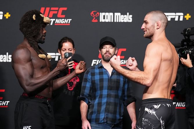 Sean Strickland and Jared Cannonier joke back and forth at their face off
