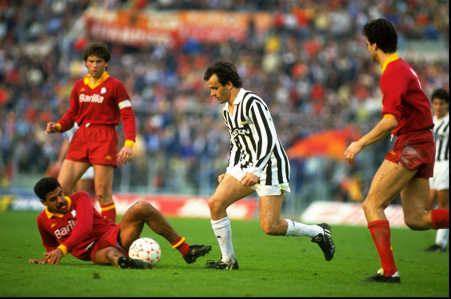 Cerezo of Roma AS and Michel Platini of Juventus