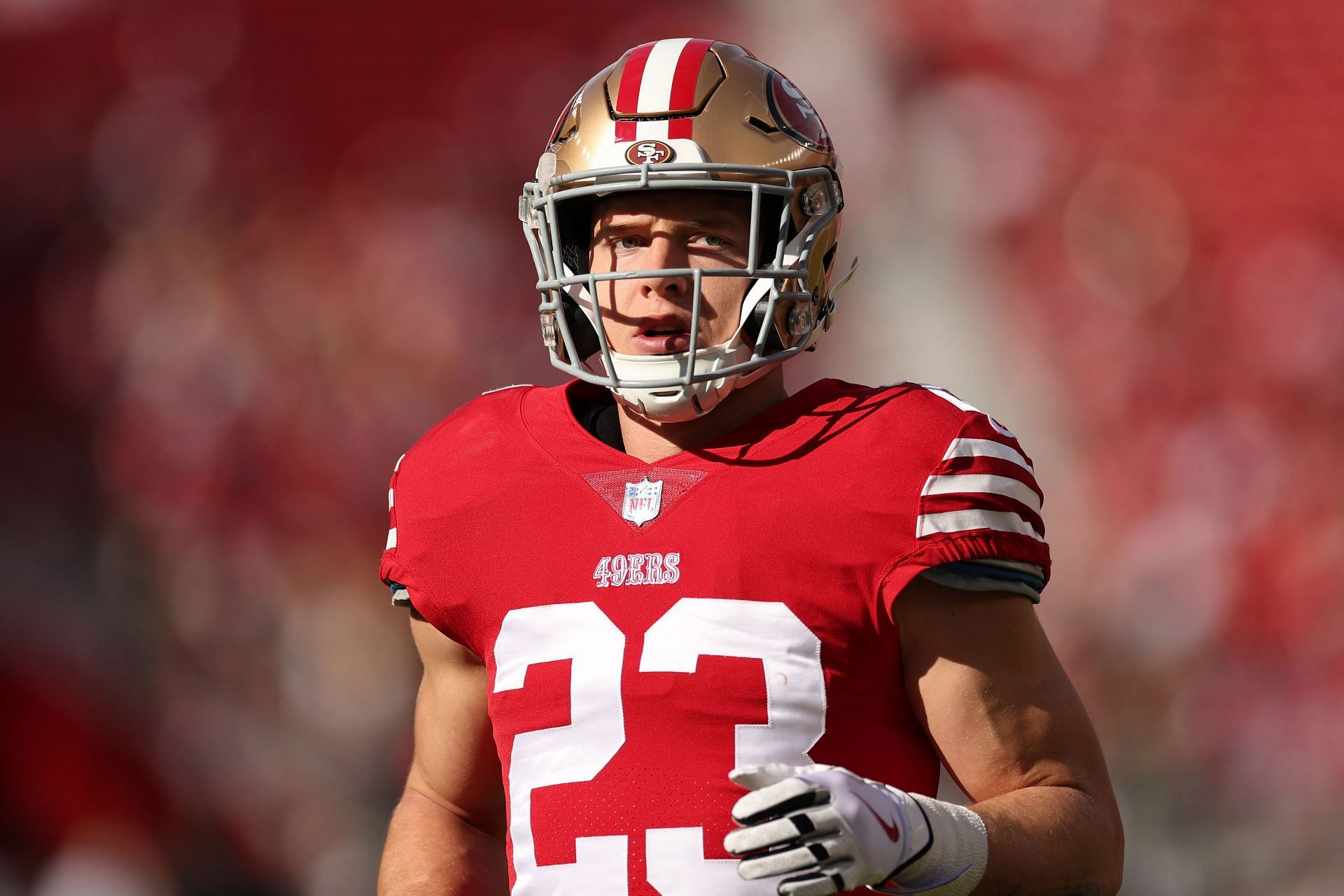 Christian McCaffrey at the New Orleans Saints v San Francisco 49ers game