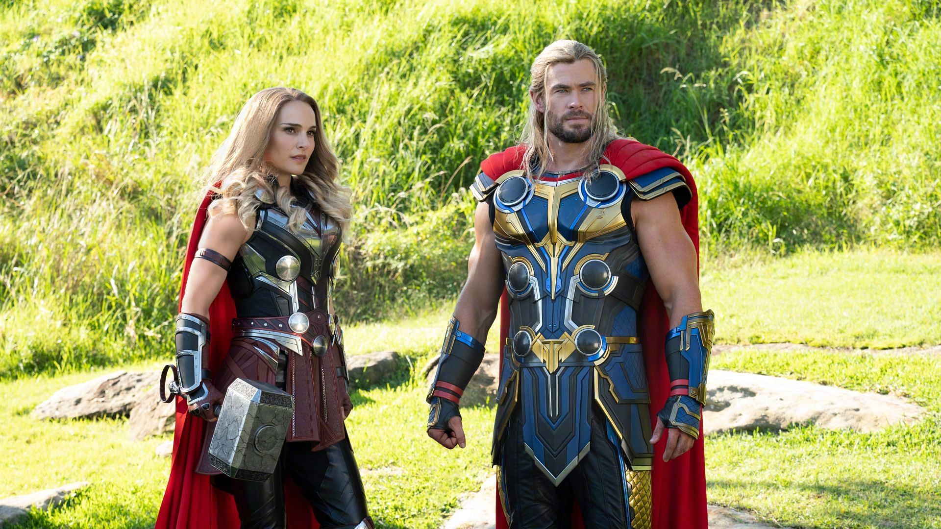 Jane Foster (Natalie Portman) and Thor (Chris Hemsworth) in Love and Thunder (Image Credit: Marvel Studios)