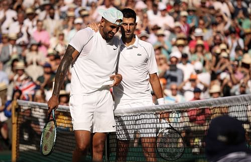 Novak Djokovic and Nick Kyrgios at the 2022 Wimbledon Championships.