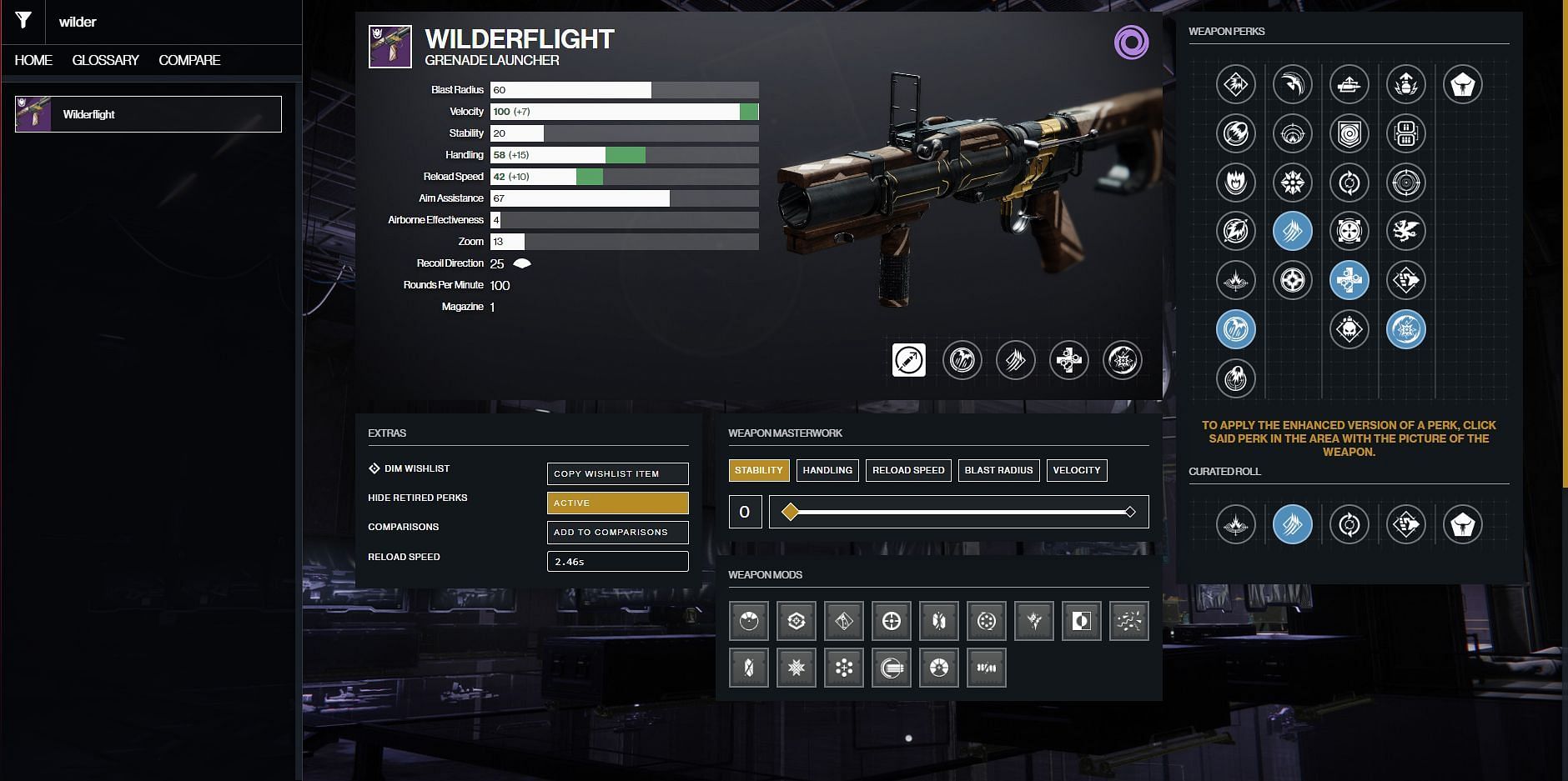Wilderflight PvP god roll (Image via Destiny 2 Gunsmith)