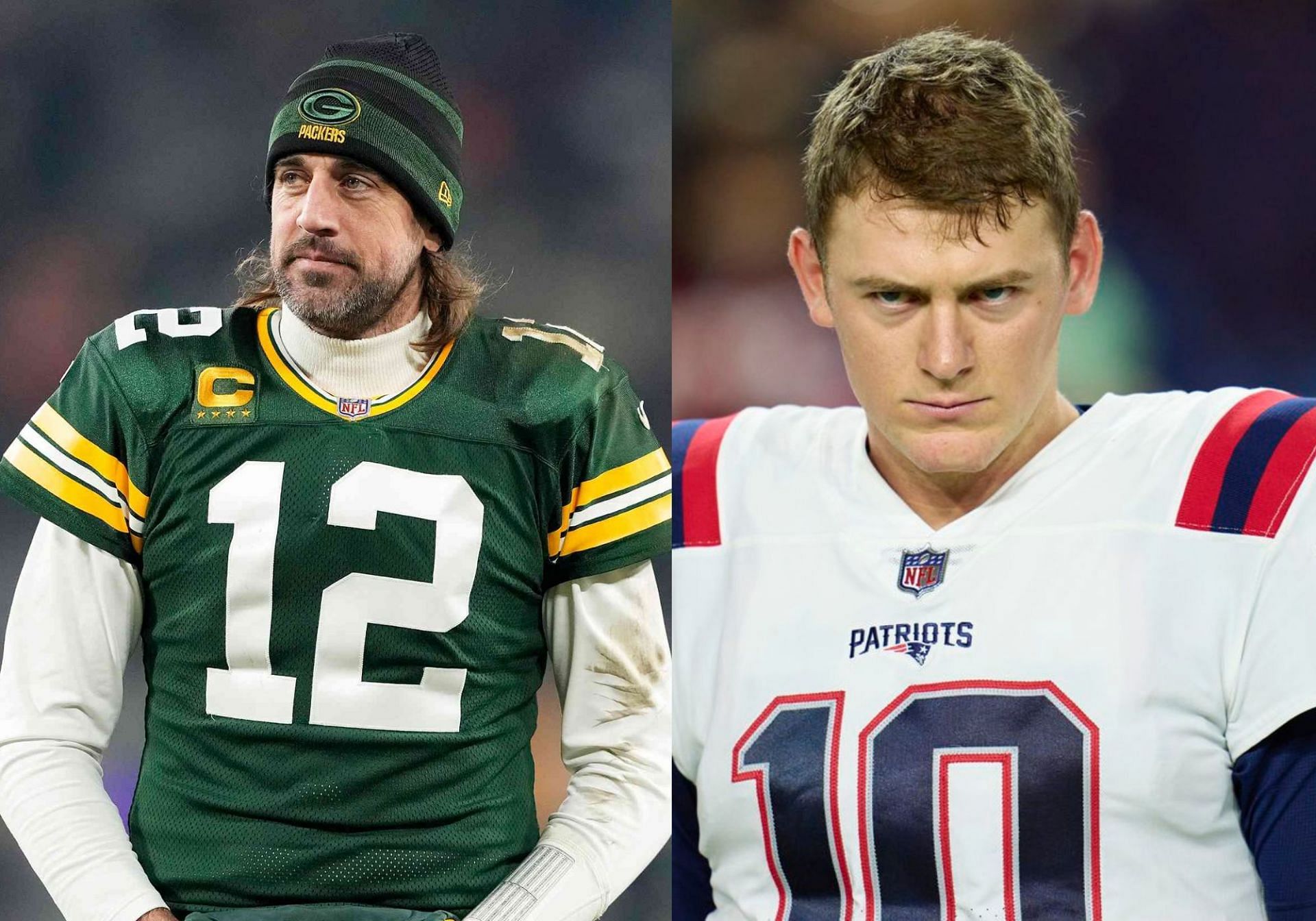 (L-to-R) Aaron Rodgers and Mac Jones