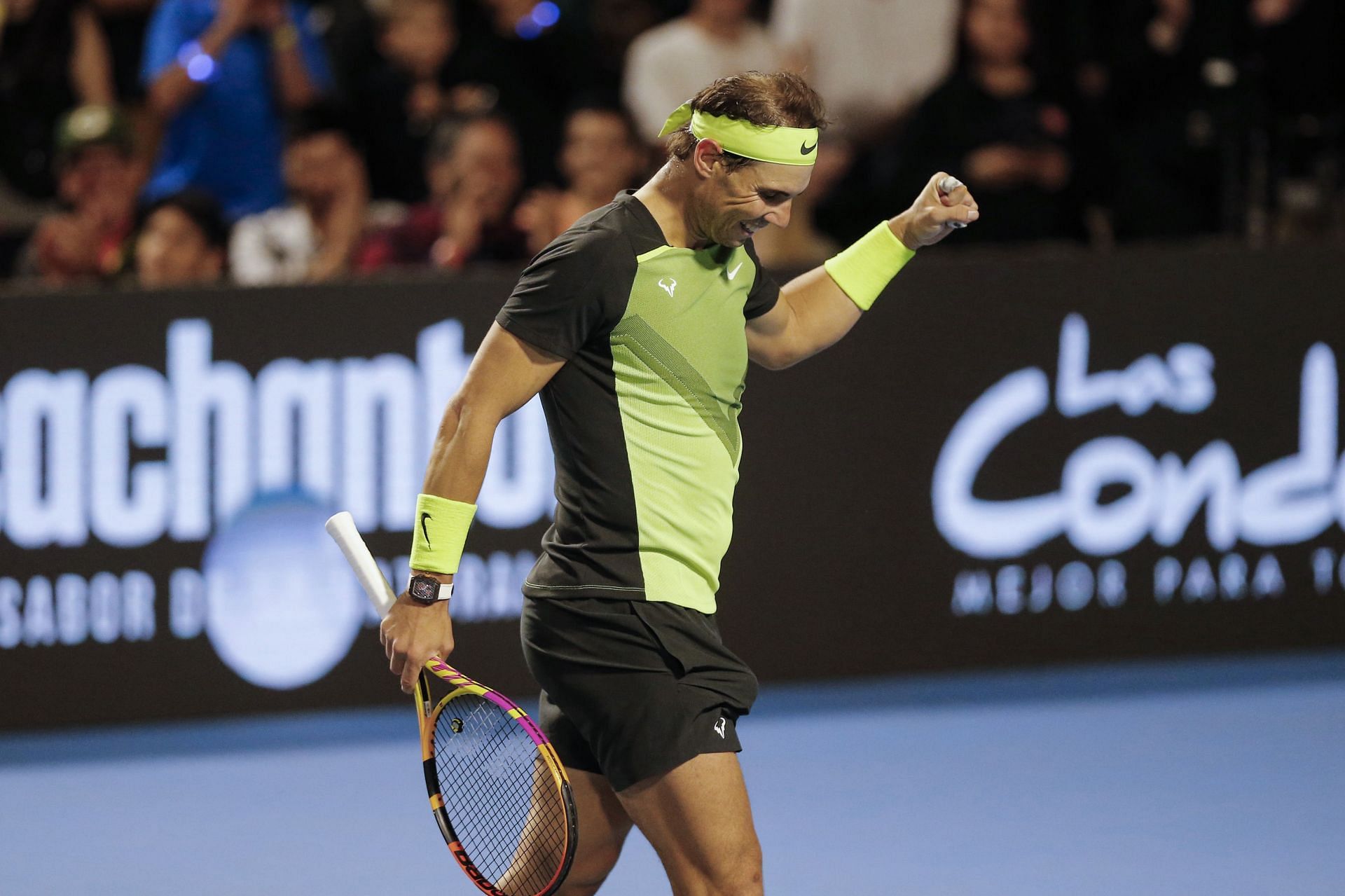 Rafael Nadal during an exhibition match at Santiago