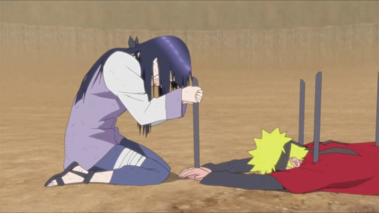 Hinata protecting her crush in the Pain arc (Image via Pierrot)