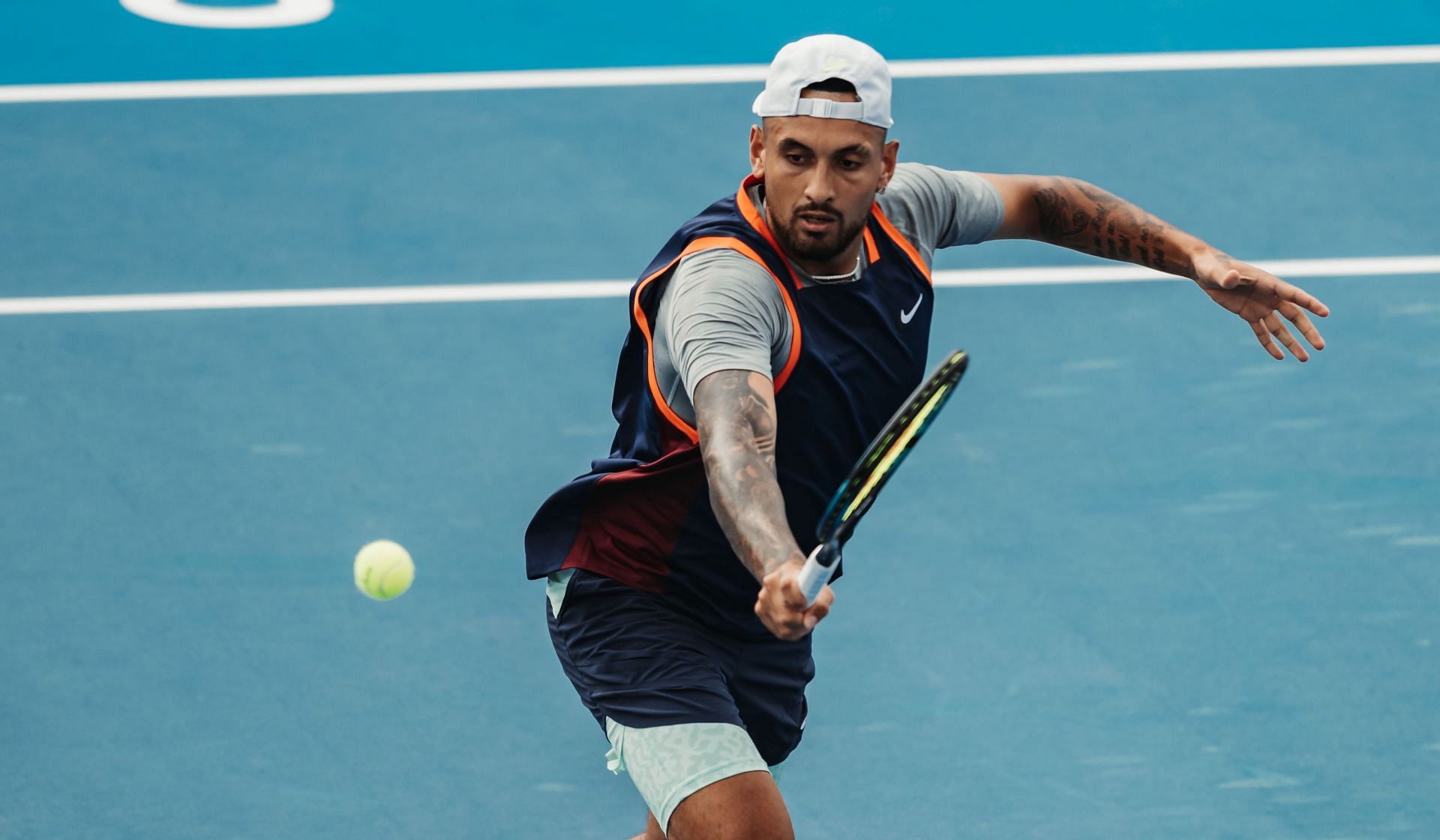 Nick Kyrgios in action at the Diriyah Tennis Cup