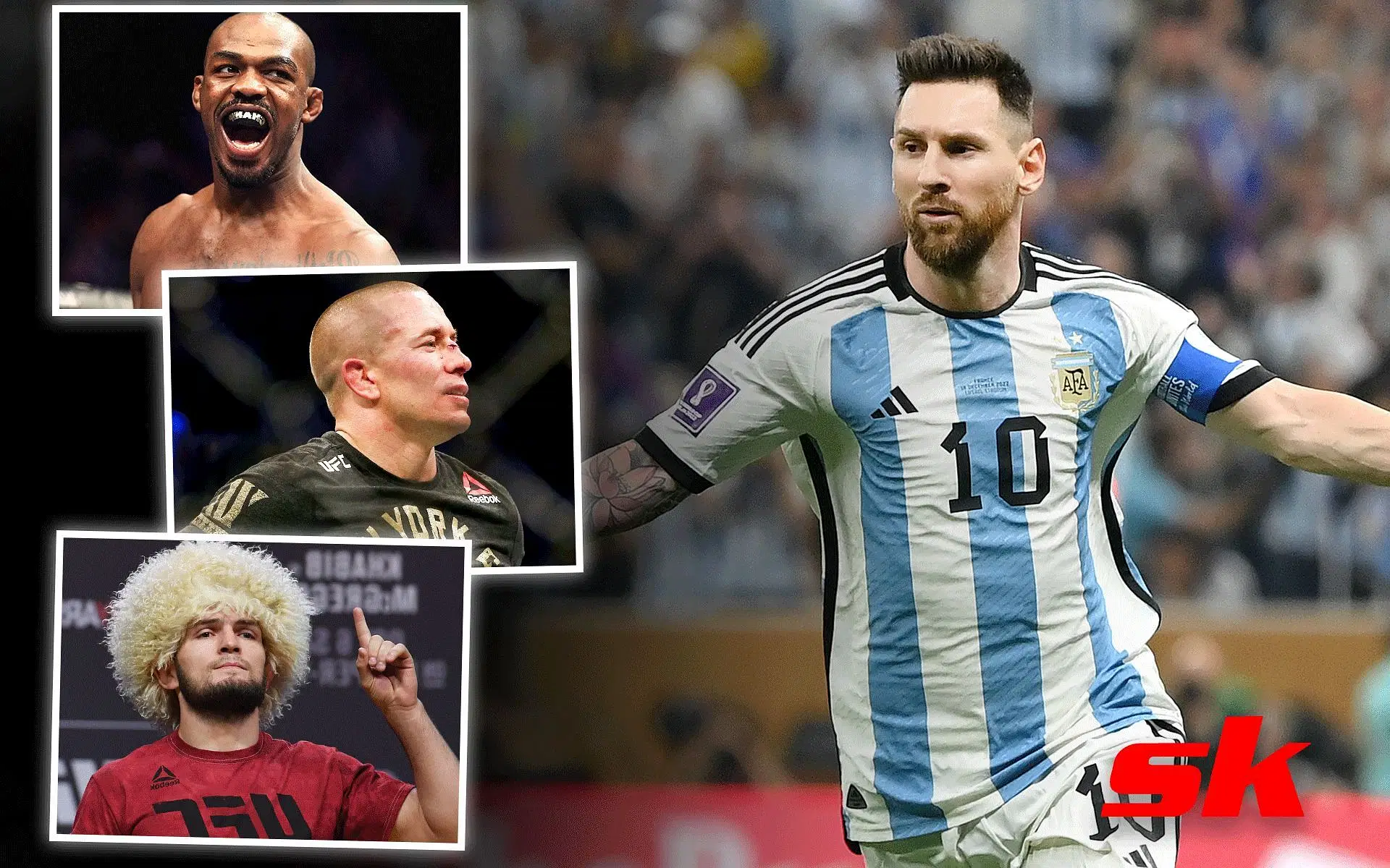 Jon Jones, Georges St-Pierre and Khabib Nurmagomedov (left) and Lionel Messi (right) [Image Courtesy: Getty Images]