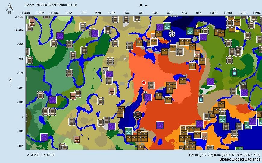 The eroded Badlands of Minecraft is truly breathtaking (Image via Chunkbase)