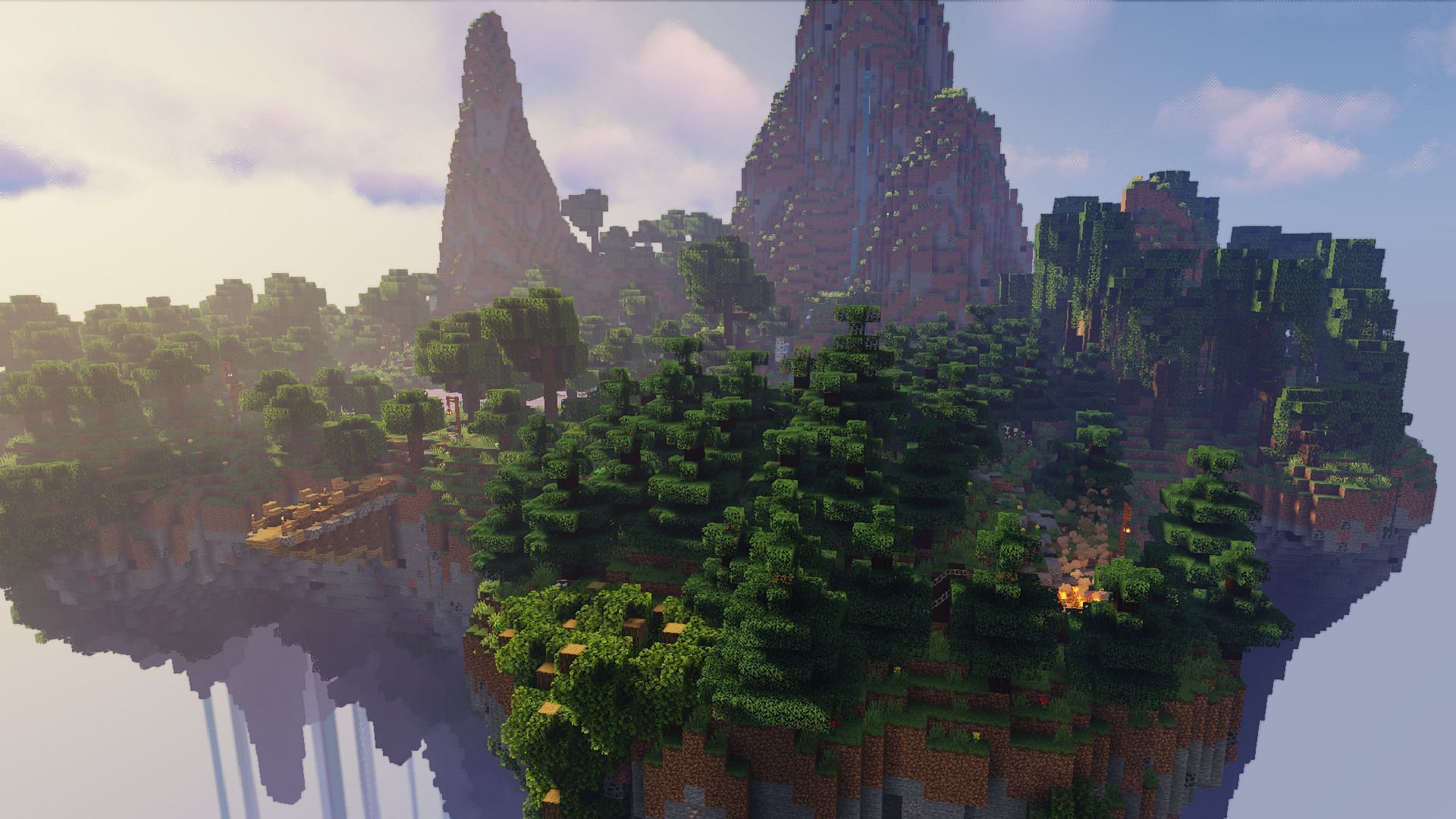 Sky islands begging to be explored in the Sky Islands map for Minecraft (Image via v3s3y/CurseForge)