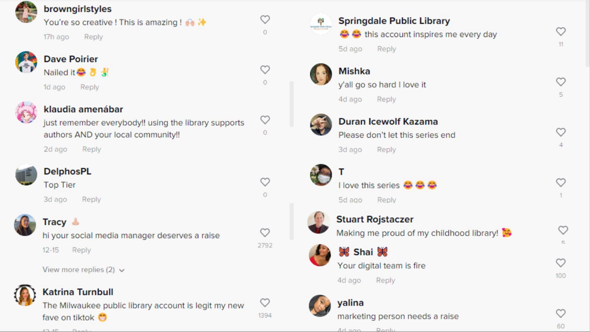 Netizens react to the library&#039;s hilarious videos 2/2 (Image via TikTok/milwaukeepubliclibrary)