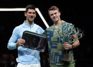 Novak Djokovic (L) and Holger Rune