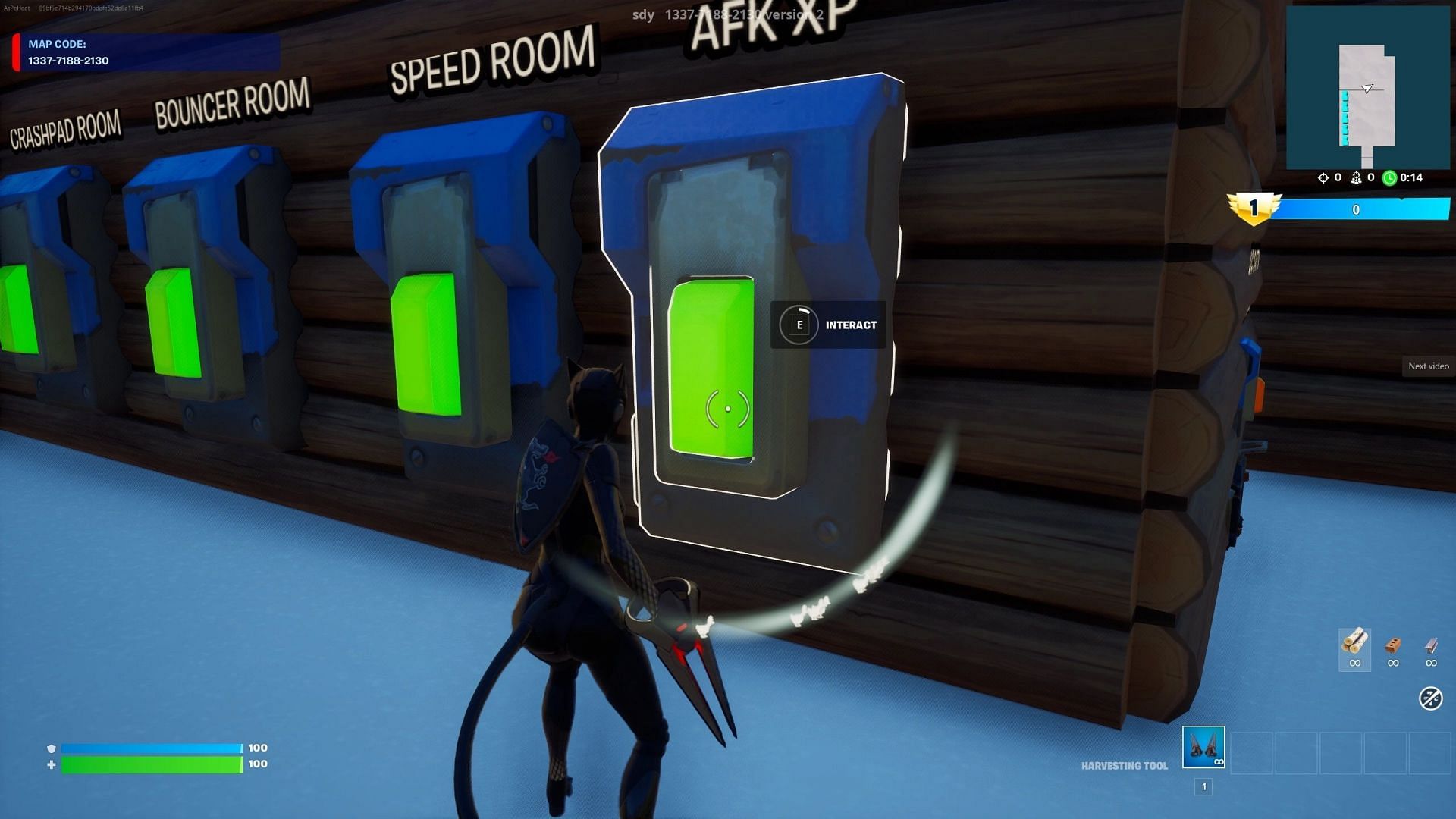 To start getting levels from the new Fortnite XP map, interact with the AFK XP button (Image via Epic Games)