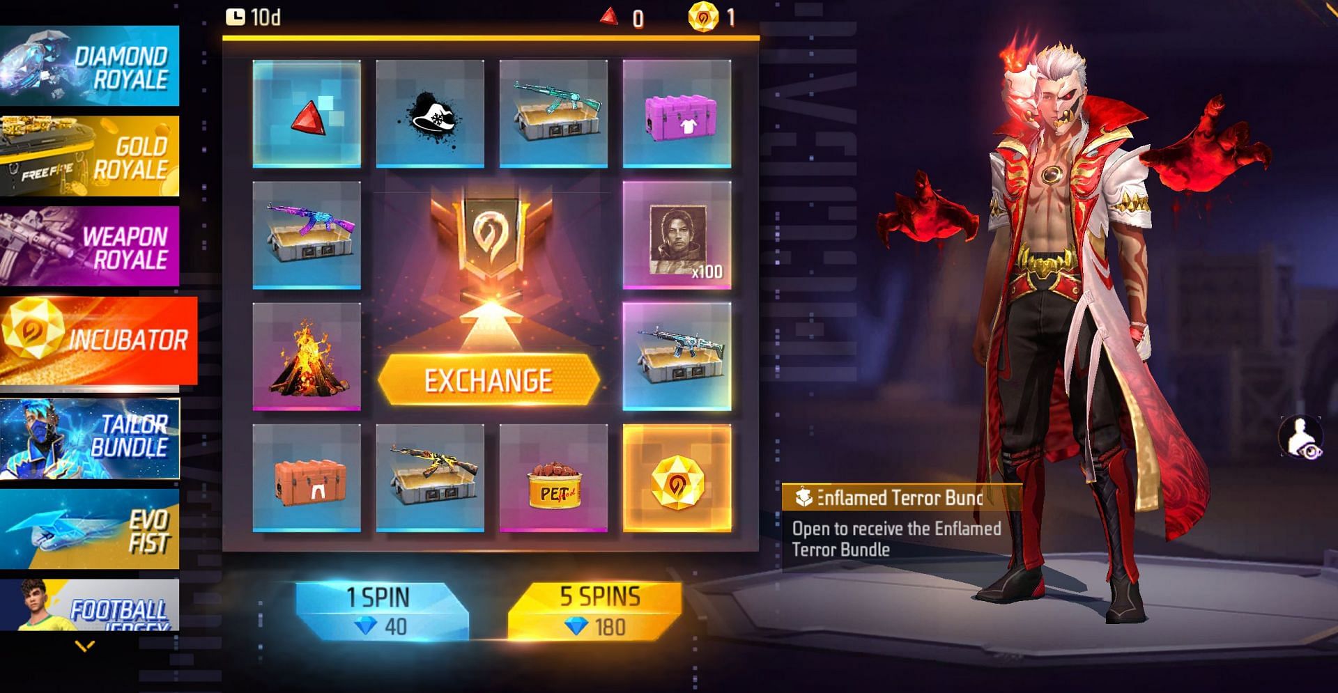 Make spins to receive rewards from the Incubator (Image via Garena)