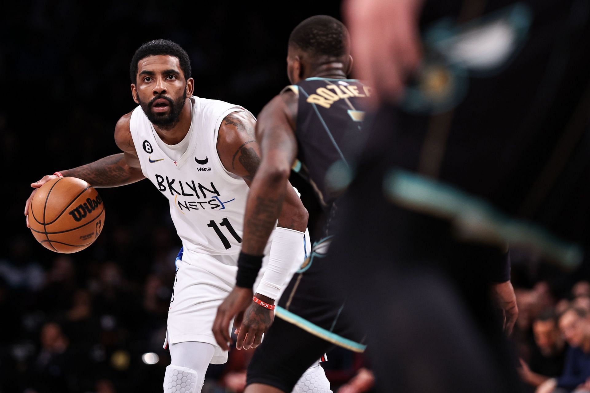 Kyrie Irving of the Brooklyn Nets against the Charlotte Hornets