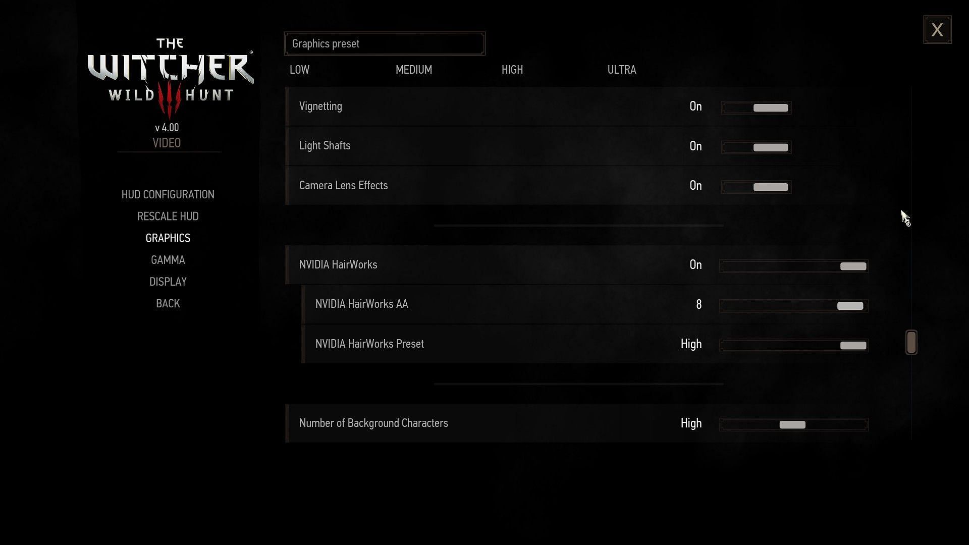 Nvidia HairWorks option in The Witcher 3 (Image via CD Projekt Red)