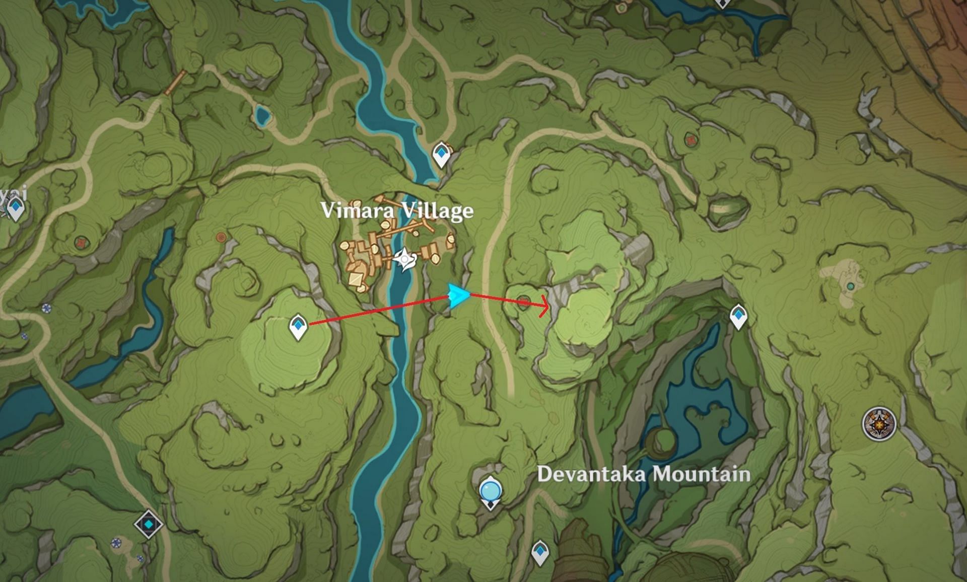 Cave near Vimara Village on the map. (Image via HoYoverse)