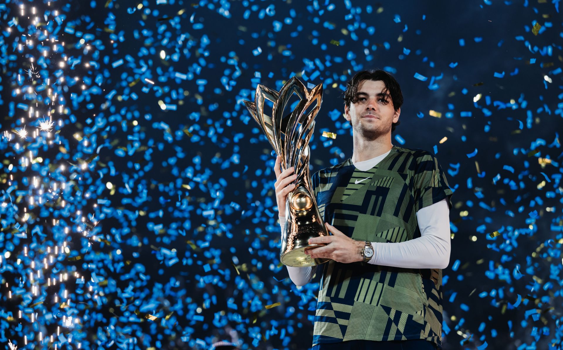 Taylor Fritz celebrates winning on Day 3 of the Diriyah Tennis Cup