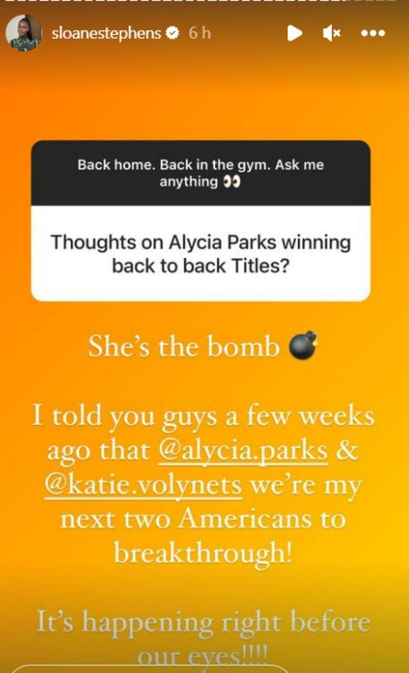 Sloane Stephens predicted Alycia Parks and Katie Volynets as the next two Americans to breakthrough