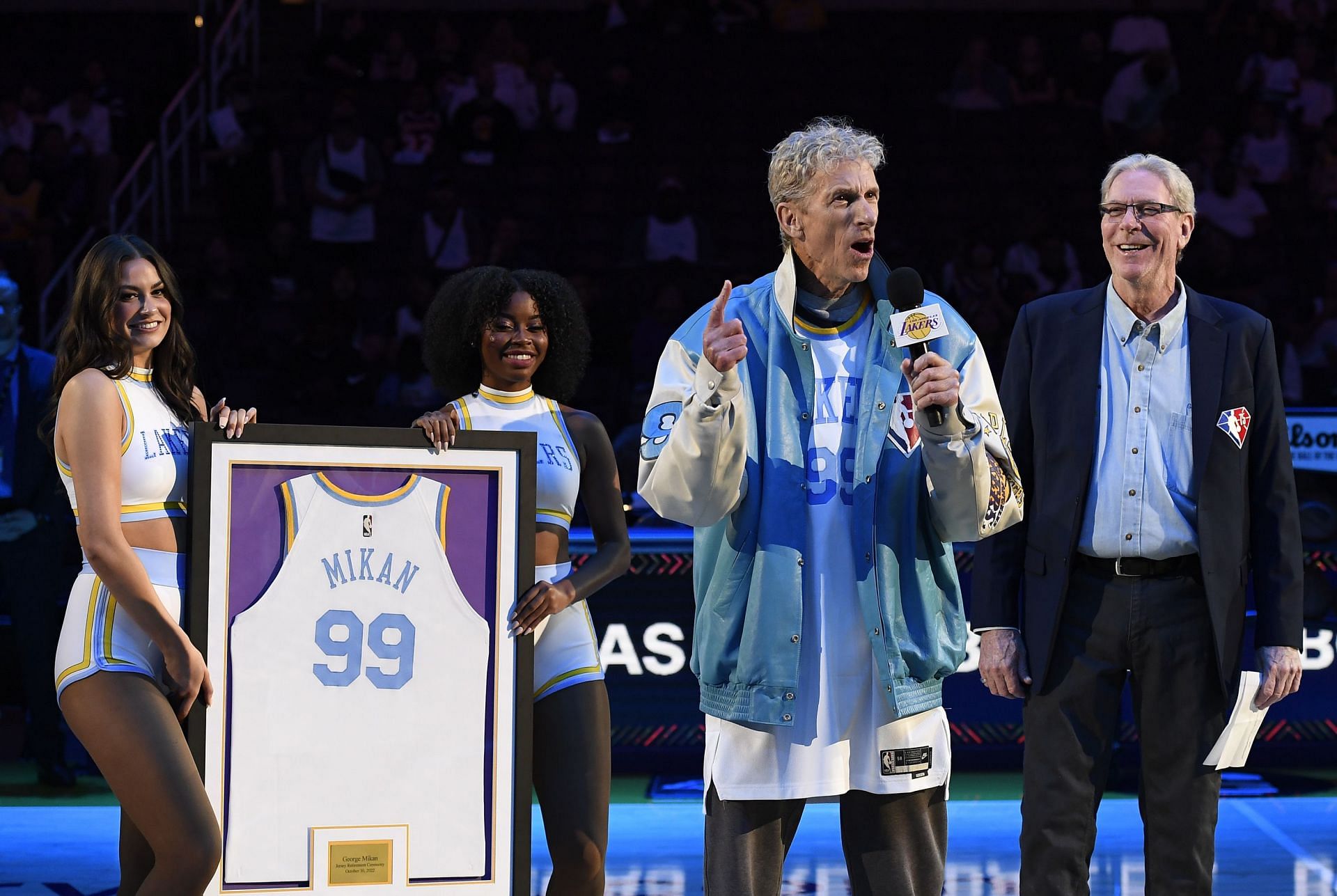 George Mikan's jersey was recently retired by the Lakers.