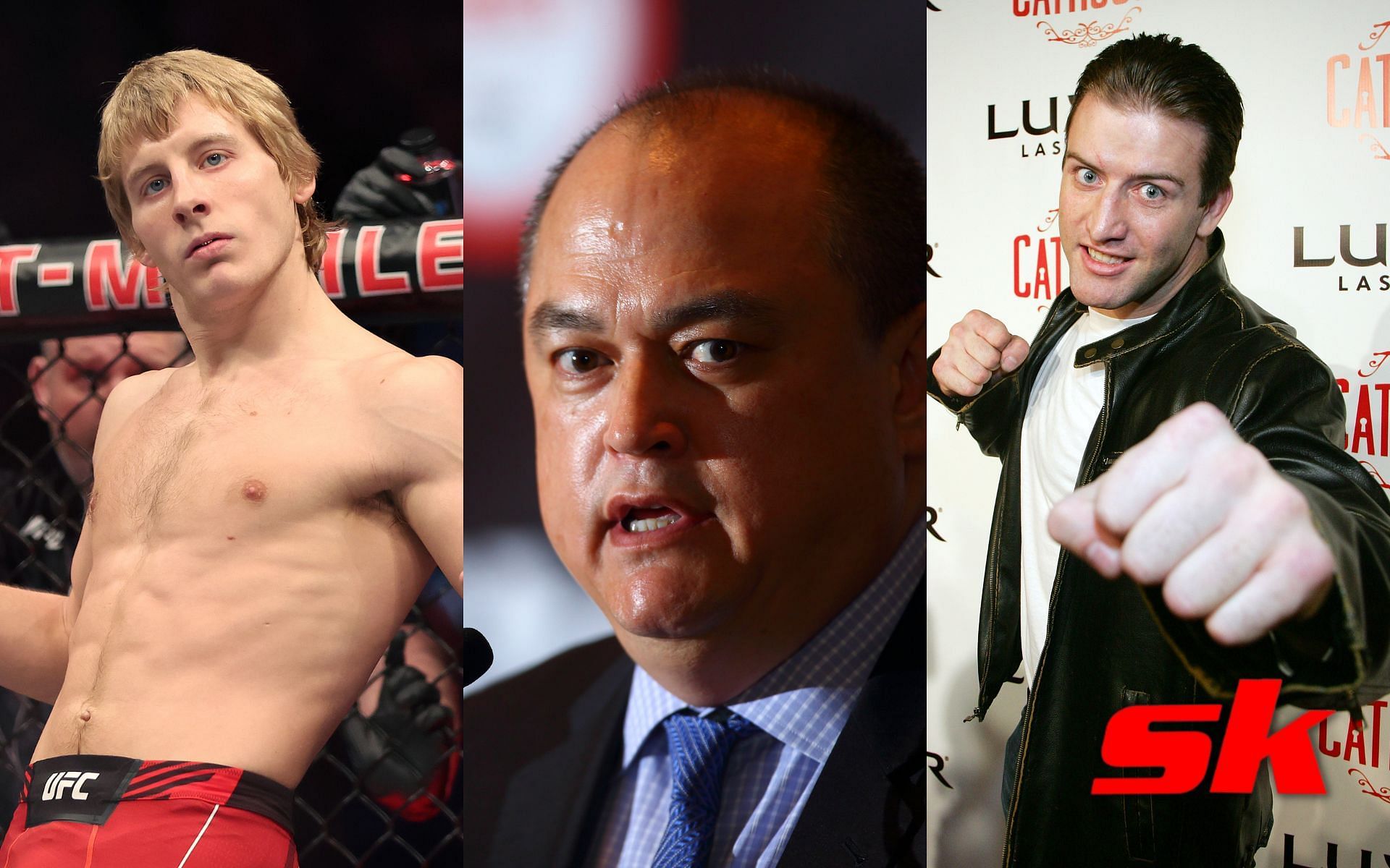 Paddy Pimblett (left), Scott Coker (center), Stephan Bonnar (right)