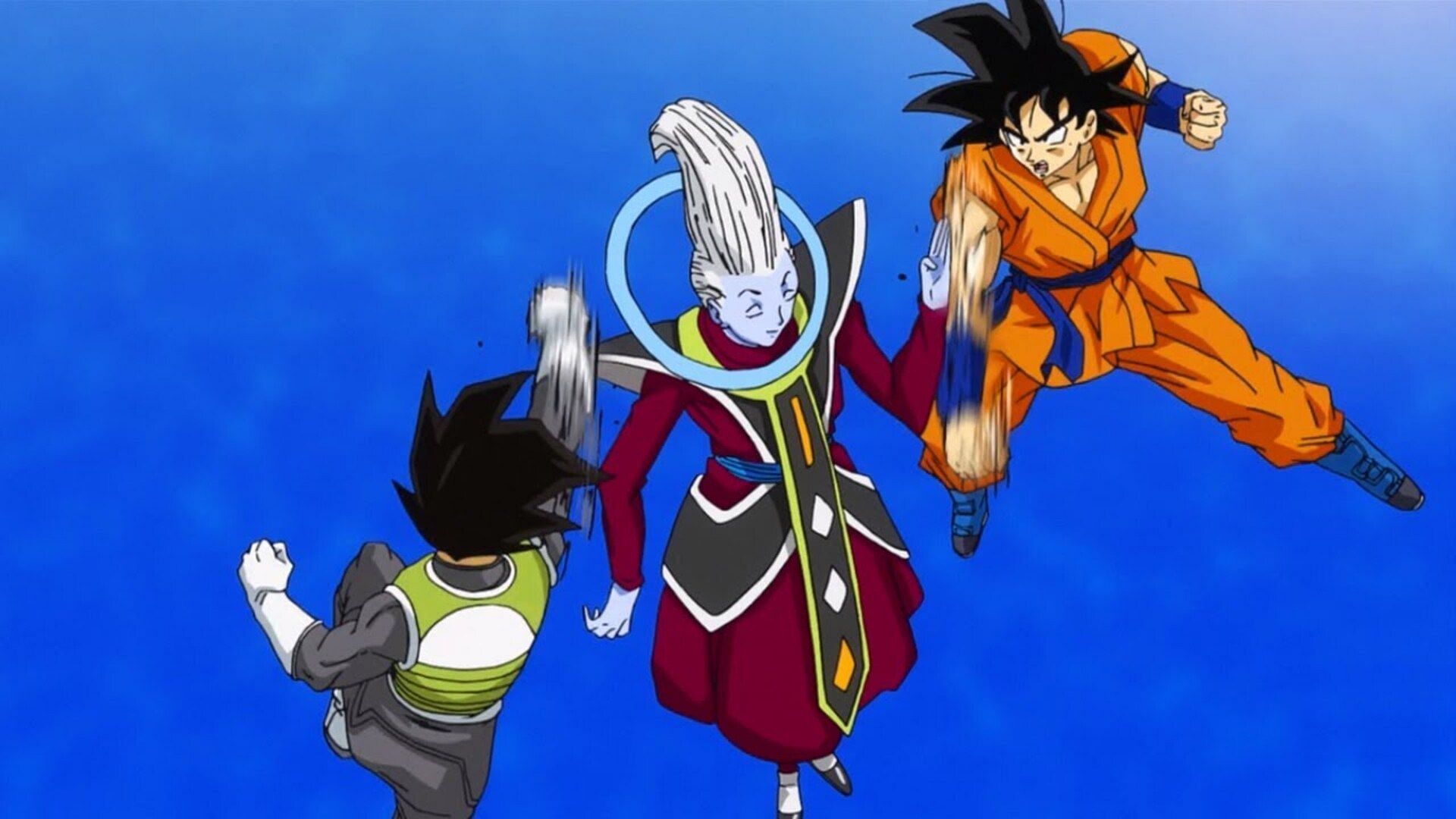 Goku and Vegeta training with the angel Whis (image via Toei Animation)