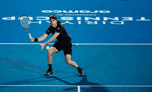 Tsitsipas in action at the Diriyah Tennis Cup